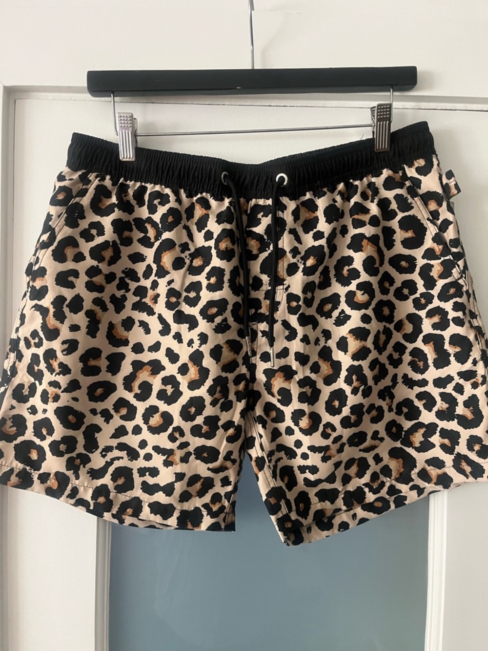 Men's Leopard Print Swim/Workout Shorts - Black & Tan